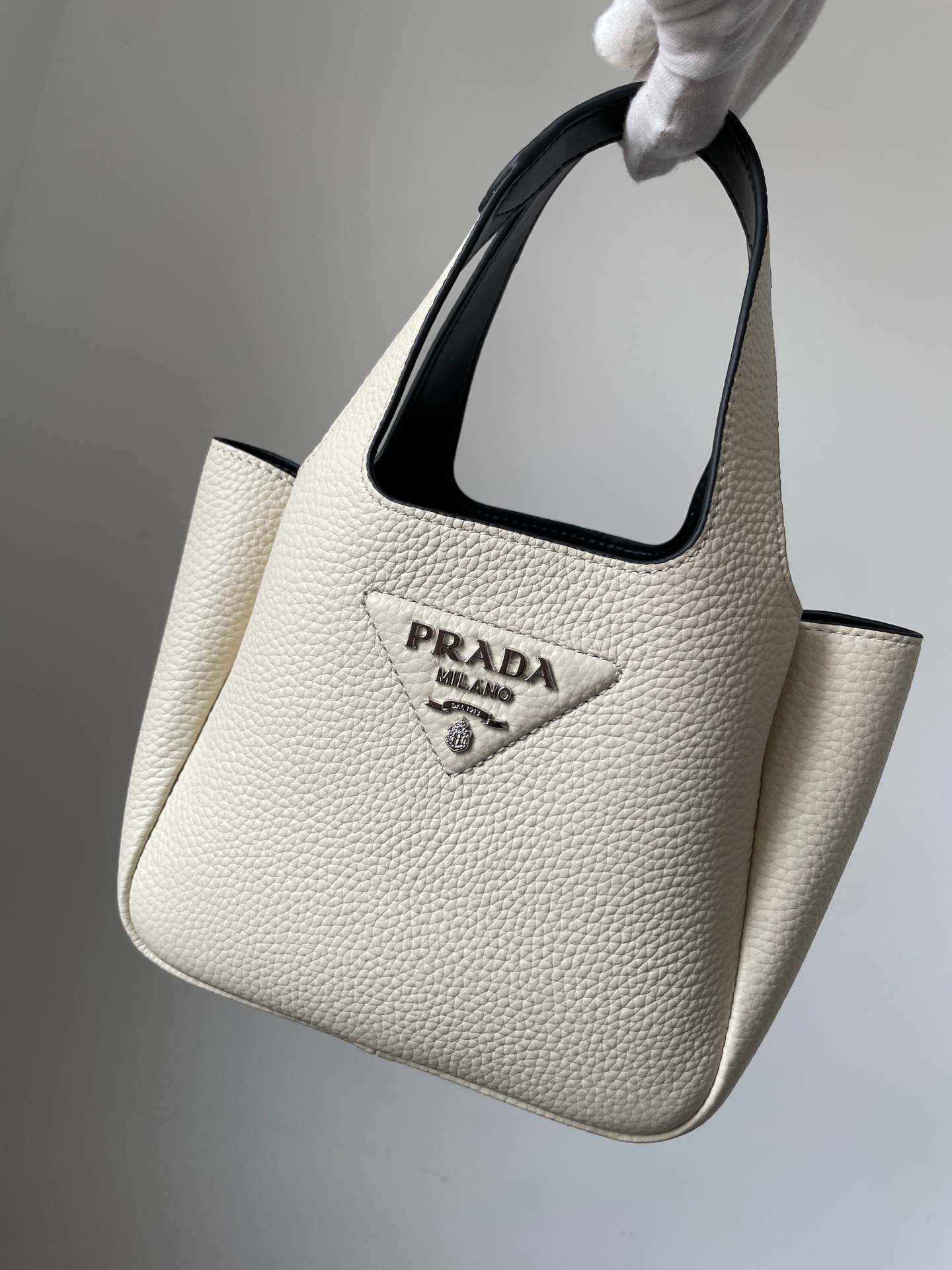 Prada Small Calf Leather Magnetic Tote Handbag White - Image 3