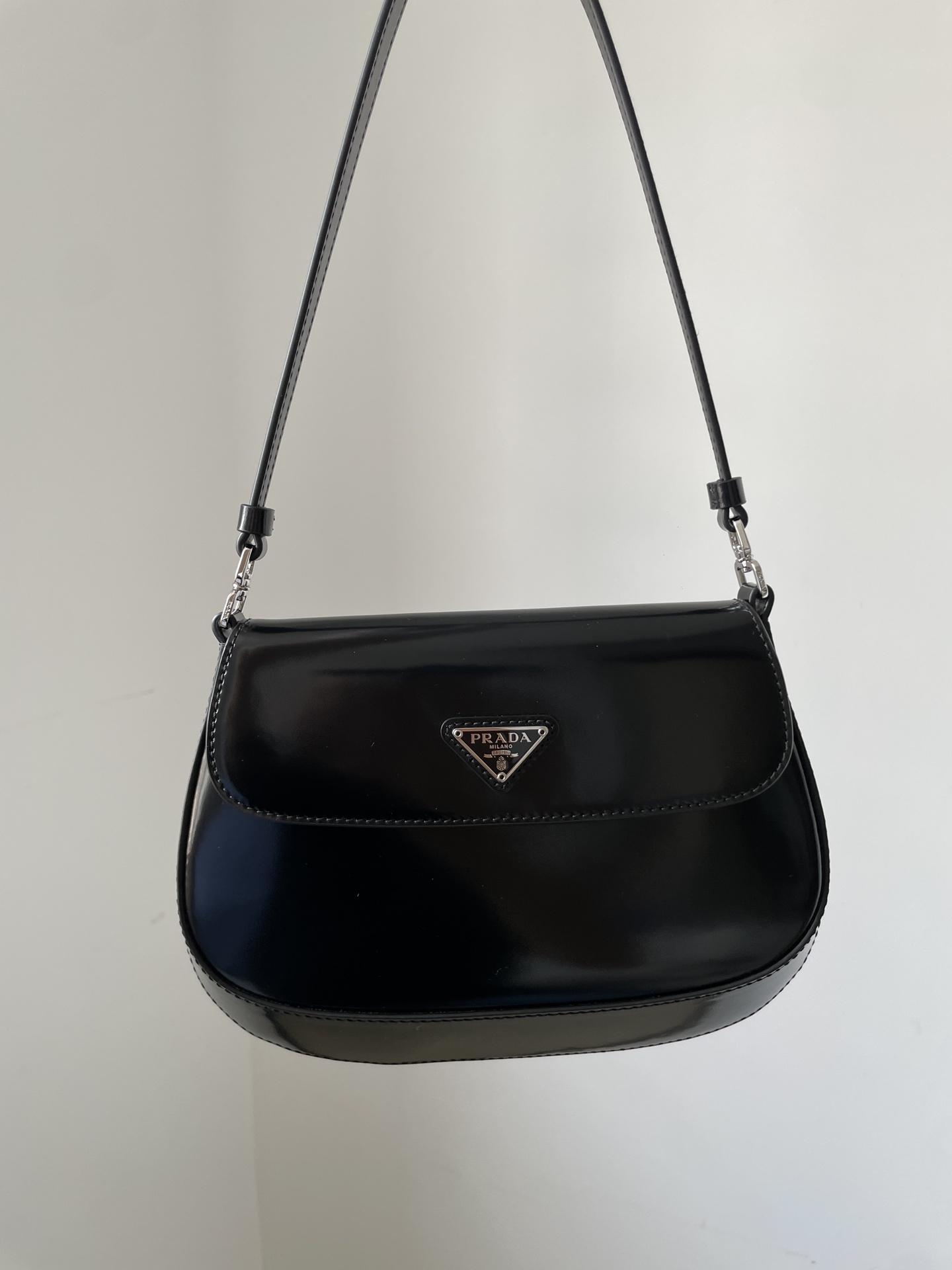 PRADA Cleo Glossy Leather Shoulder Bag Black - Image 2