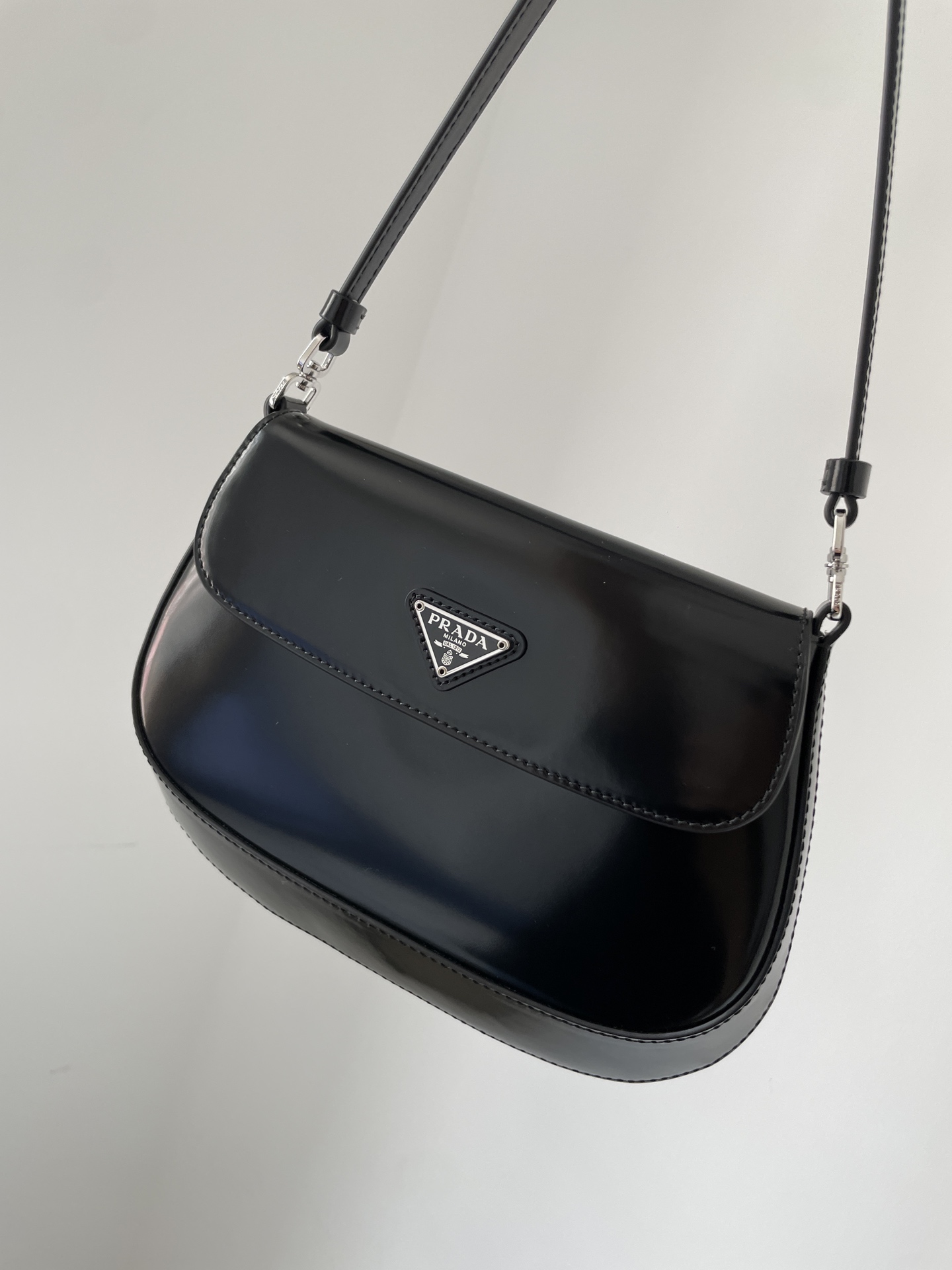 PRADA Cleo Glossy Leather Shoulder Bag Black - Image 3