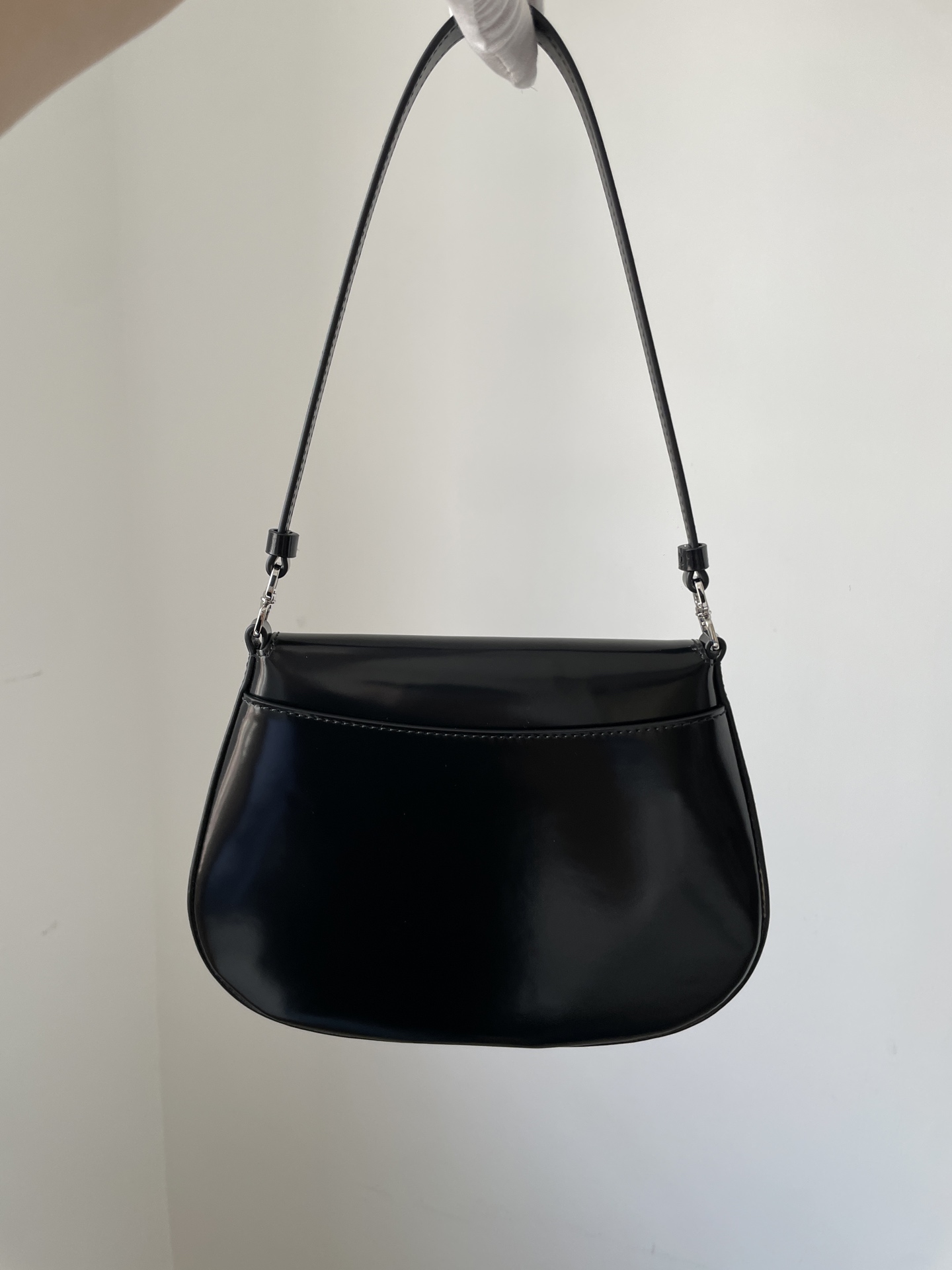 PRADA Cleo Glossy Leather Shoulder Bag Black - Image 5
