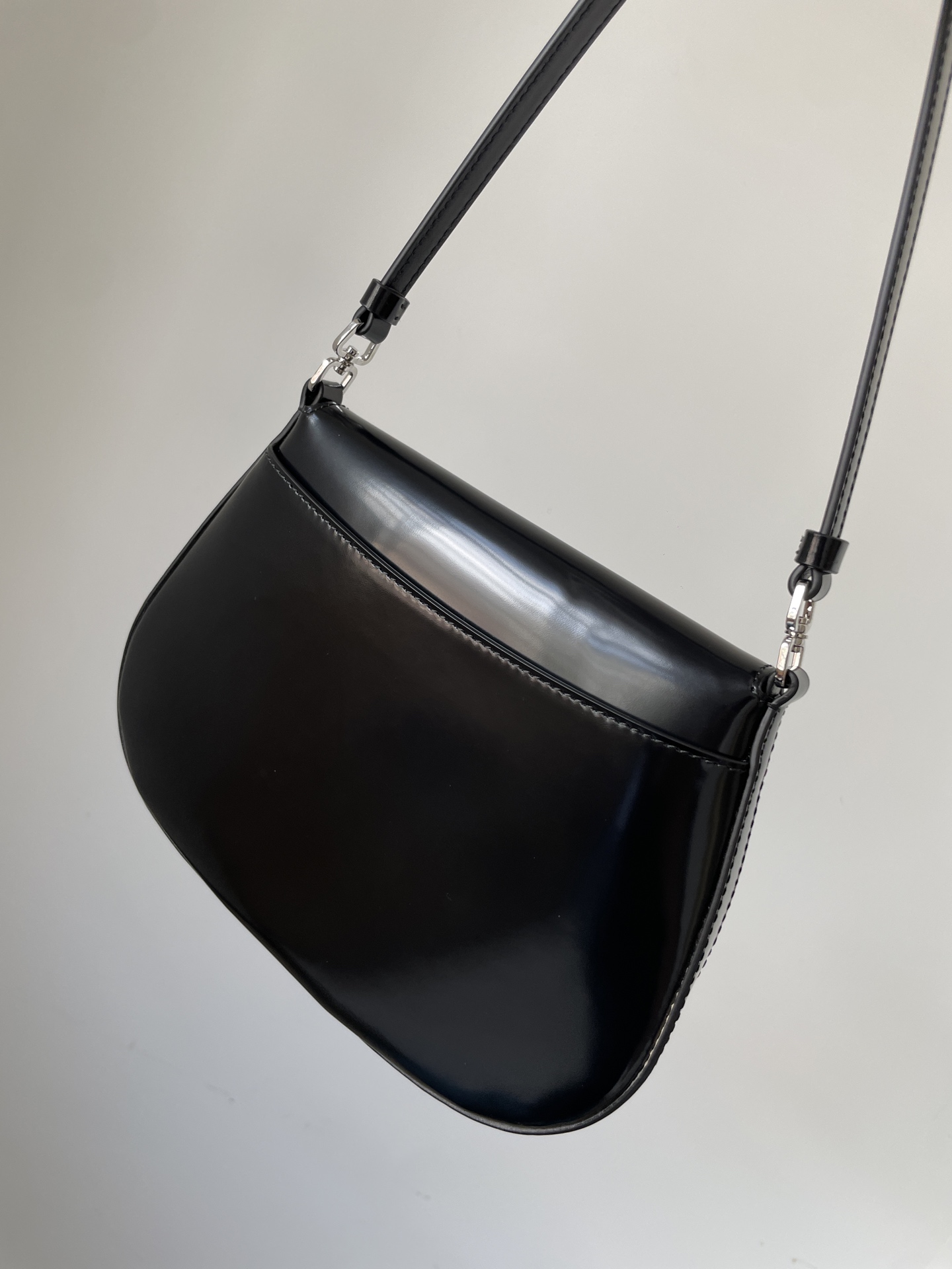 PRADA Cleo Glossy Leather Shoulder Bag Black - Image 6