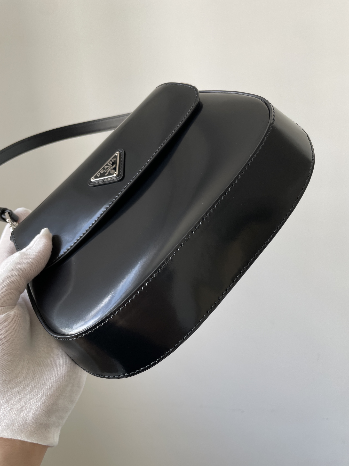 PRADA Cleo Glossy Leather Shoulder Bag Black - Image 7