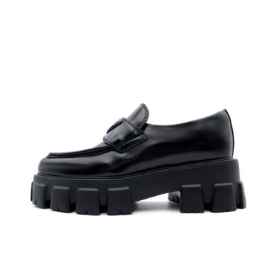 Prada Monolith Full Grain Leather Platform Loafers Women Black