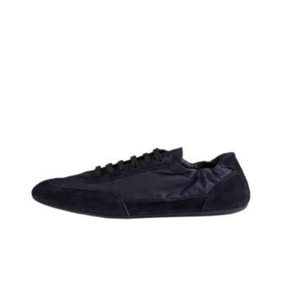 Prada Collapse Leather Round Toe Lace-Up Low-Top Sneakers Women Blue
