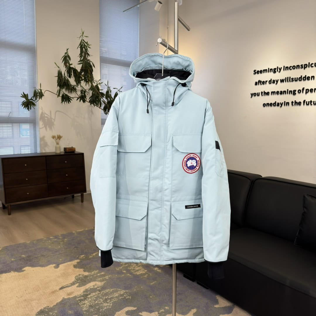 Canada Goose Expedition 08 Waterproof Windproof Logo Print Long Sleeve Long Parka Down Jacket Unisex Sky Blue - Image 5
