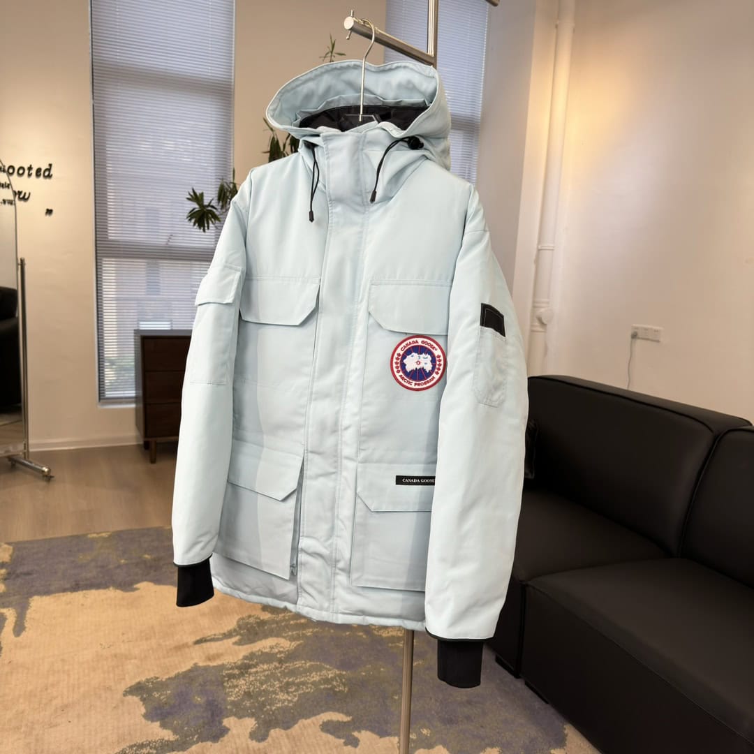 Canada Goose Expedition 08 Waterproof Windproof Logo Print Long Sleeve Long Parka Down Jacket Unisex Sky Blue - Image 4