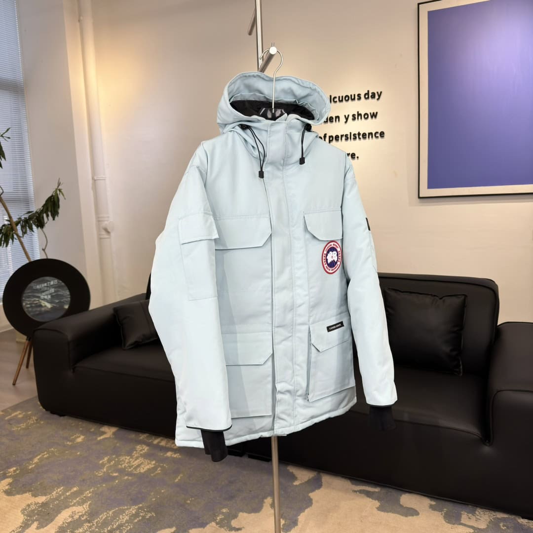 Canada Goose Expedition 08 Waterproof Windproof Logo Print Long Sleeve Long Parka Down Jacket Unisex Sky Blue - Image 3