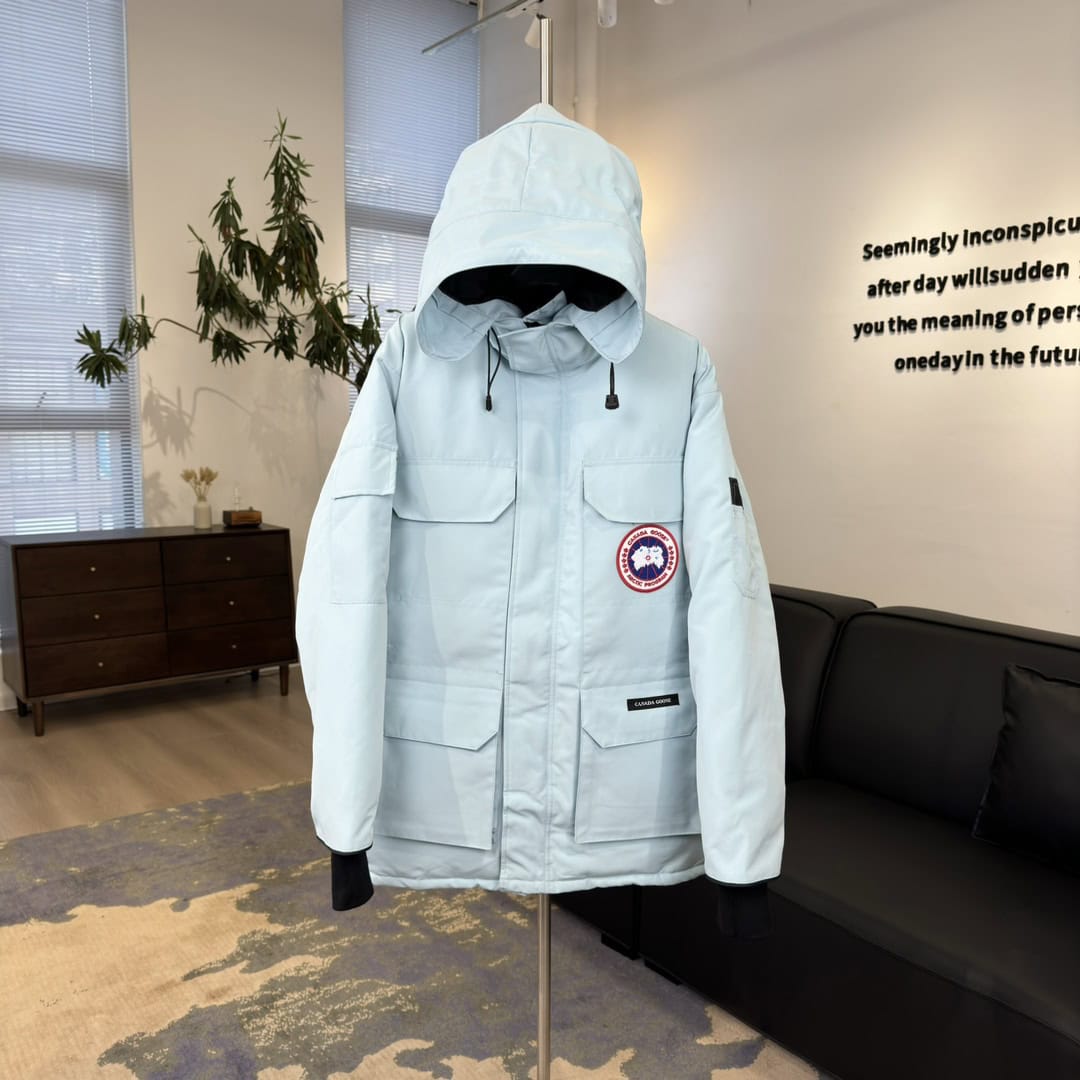 Canada Goose Expedition 08 Waterproof Windproof Logo Print Long Sleeve Long Parka Down Jacket Unisex Sky Blue - Image 2