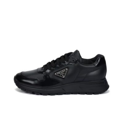 Prada Triangle Logo Leather Low-Top Casual Sneakers Men Black