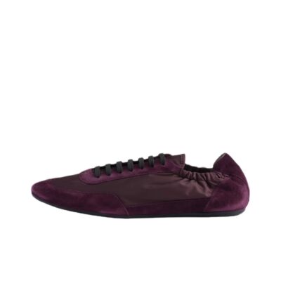 Prada Collapse Suede Printed Logo Elastic Sole Low-Top Sneakers Women Burgundy