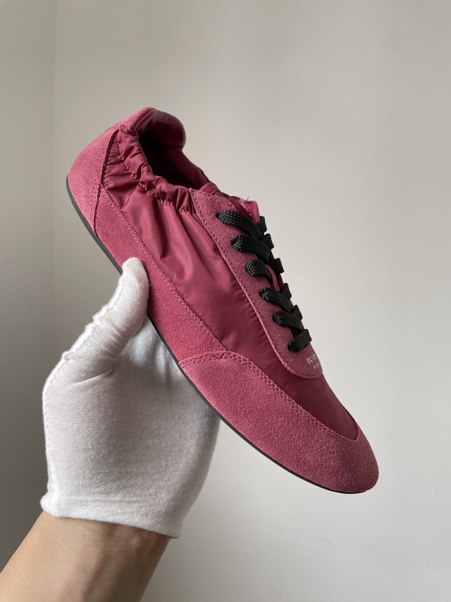 Prada Collapse Suede Printed Logo Elastic Sole Low-Top Sneakers Women Burgundy - Image 7