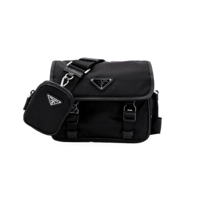 PRADA Re-Nylon & Saffiano Leather Crossbody Messenger Bag Black