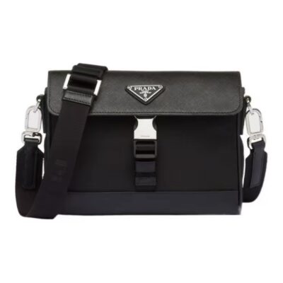 PRADA Re-Nylon & Saffiano Leather Crossbody Shoulder Bag Black
