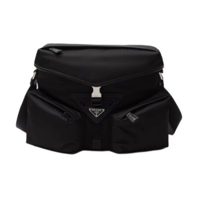 PRADA Re-Nylon & Leather Crossbody Shoulder Bag Black