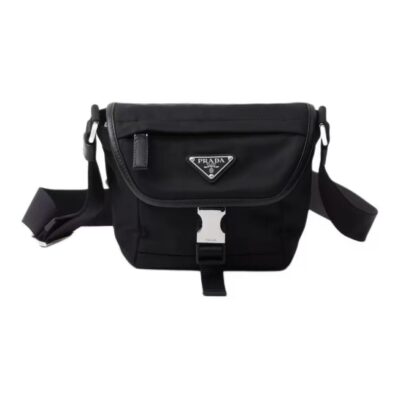 PRADA Re-Nylon & Saffiano Leather Compact Crossbody Bag Black