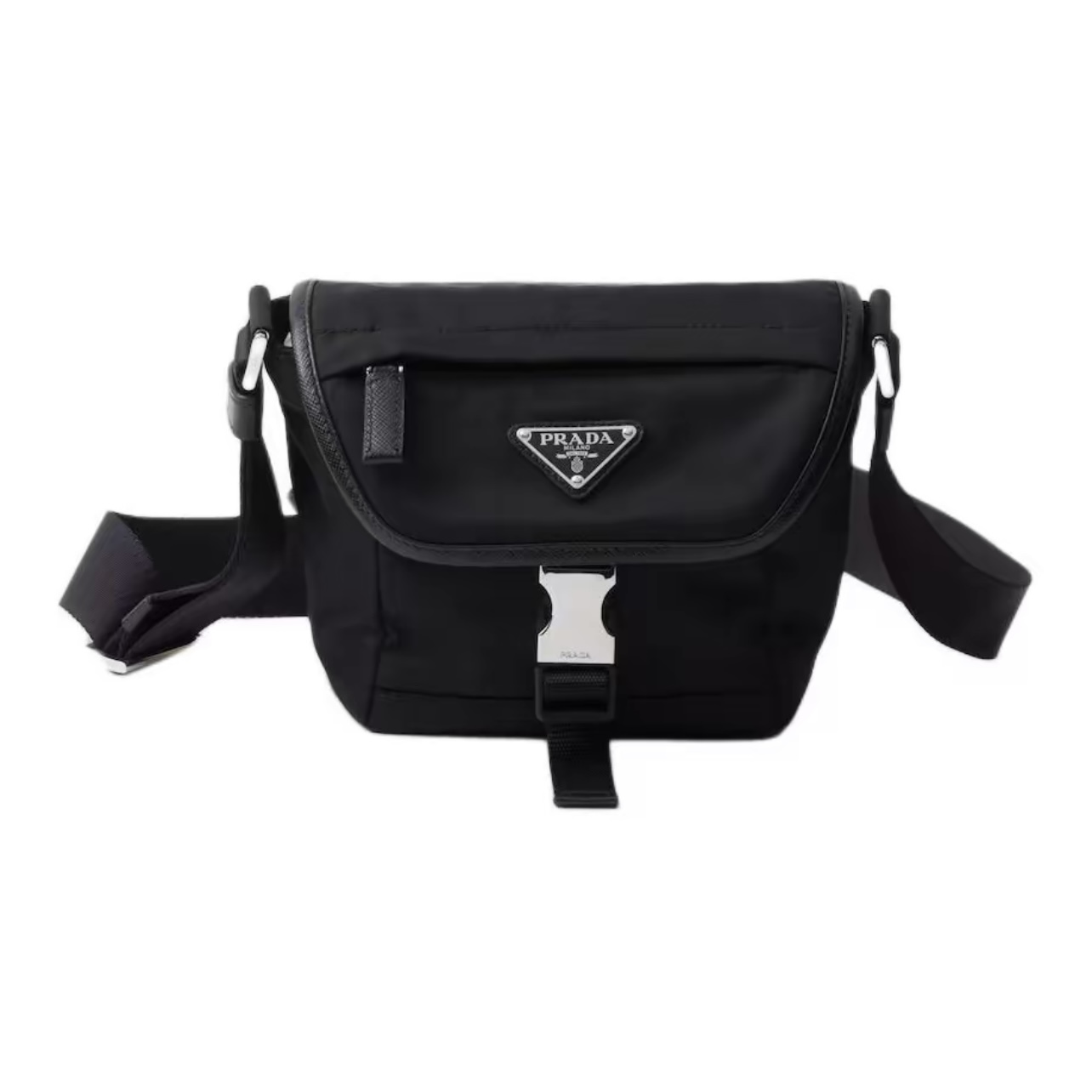 PRADA Re-Nylon & Saffiano Leather Compact Crossbody Bag Black