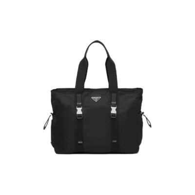 PRADA Re-Nylon & Saffiano Leather Tote Bag Black