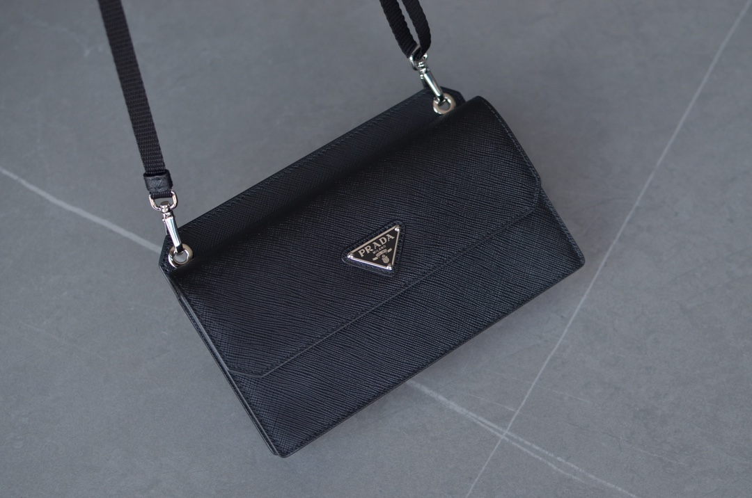 PRADA Saffiano Leather Crossbody Shoulder Bag Black - Image 2