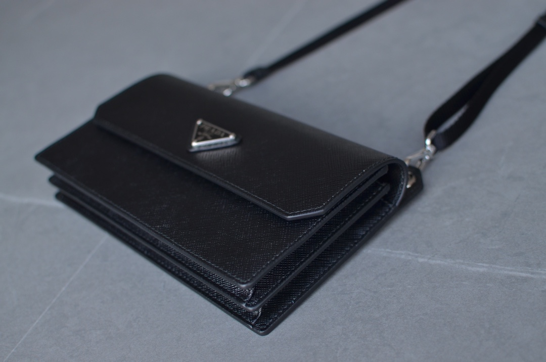 PRADA Saffiano Leather Crossbody Shoulder Bag Black - Image 3