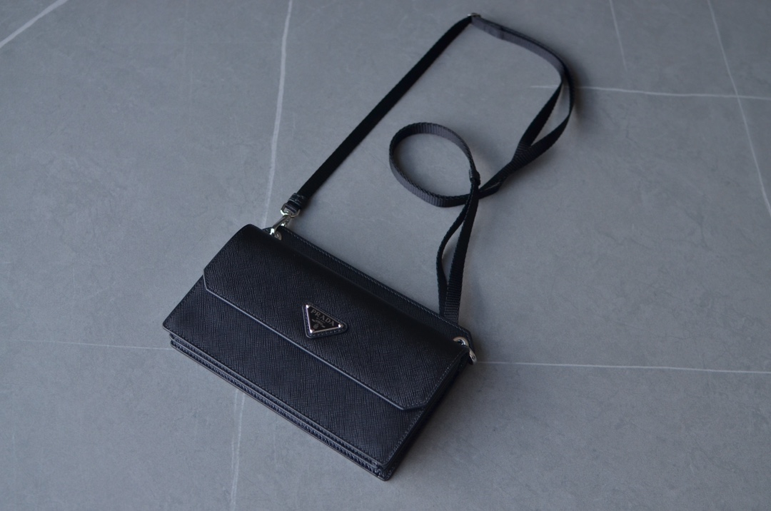 PRADA Saffiano Leather Crossbody Shoulder Bag Black - Image 5