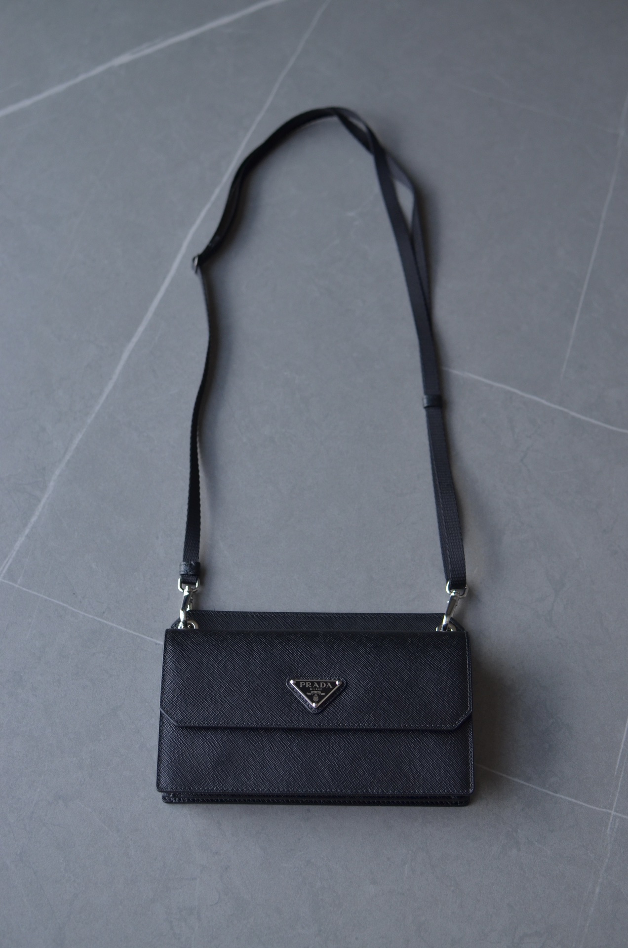 PRADA Saffiano Leather Crossbody Shoulder Bag Black - Image 6
