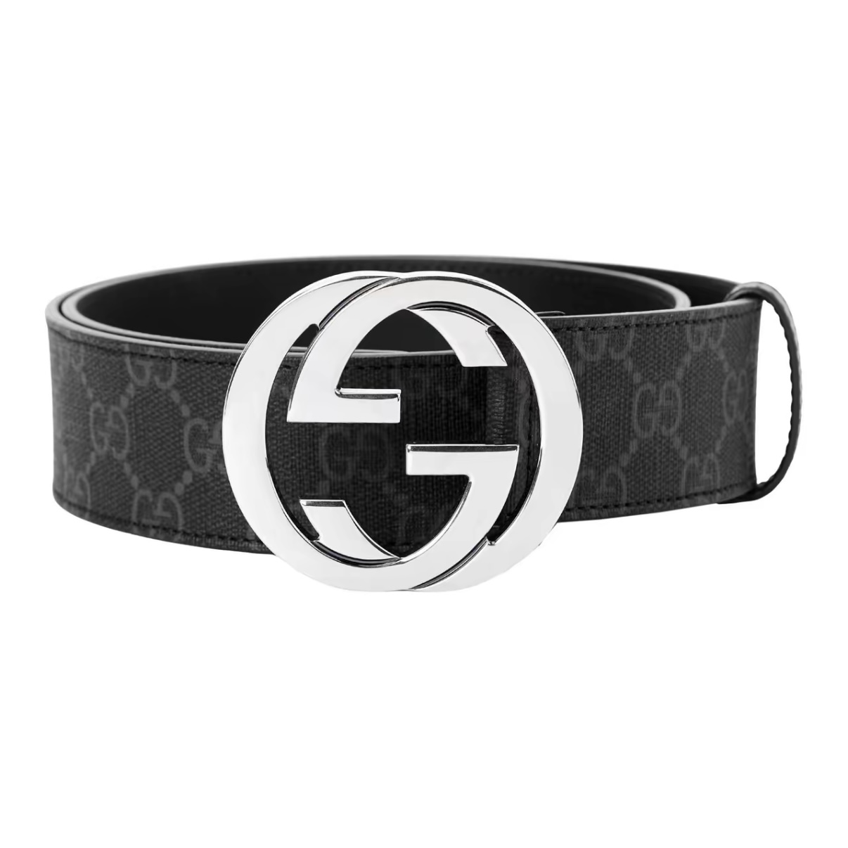 GUCCI Double G Buckle Canvas Leather Belt Men Black