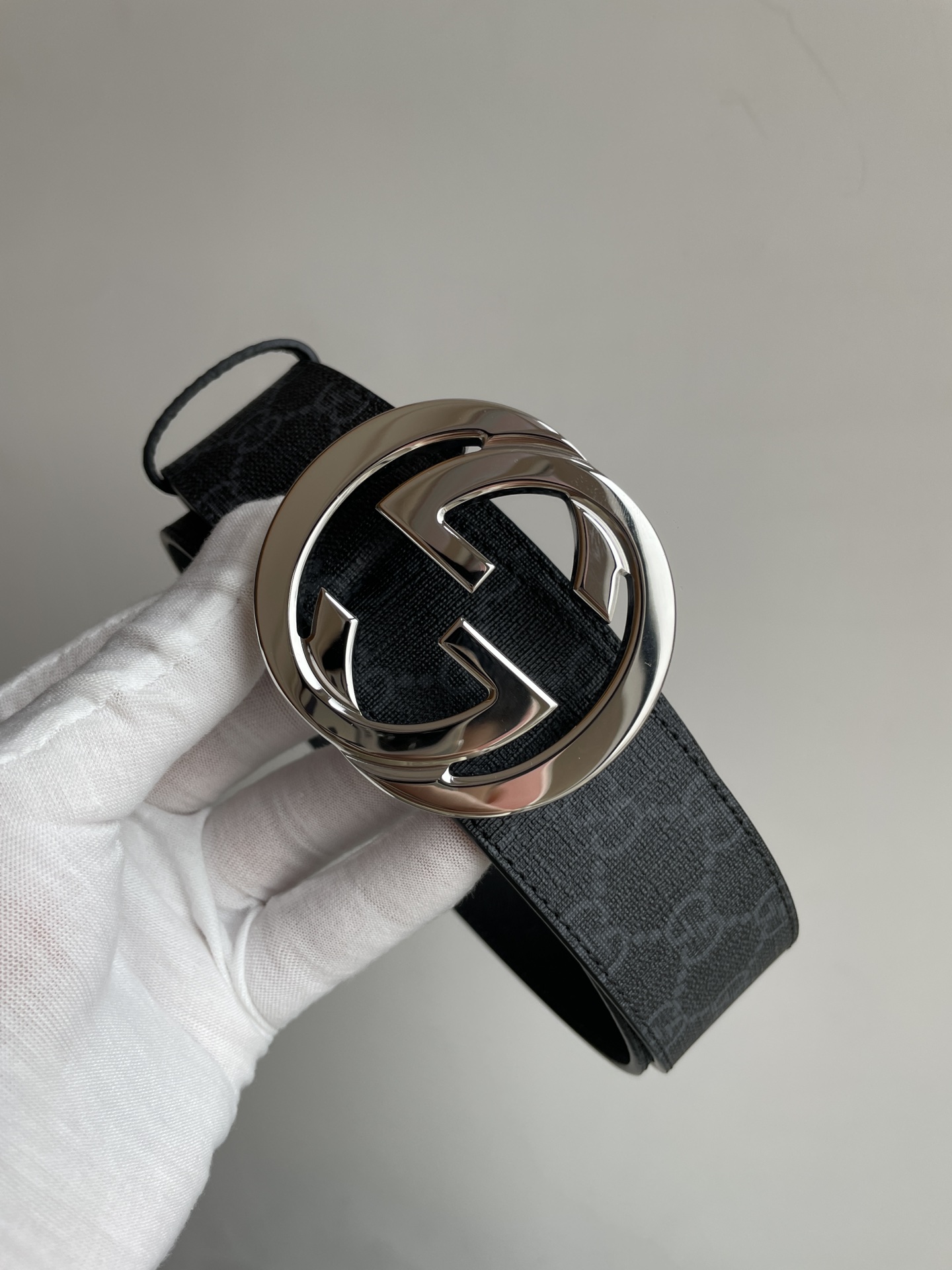 GUCCI Double G Buckle Canvas Leather Belt Men Black - Image 2