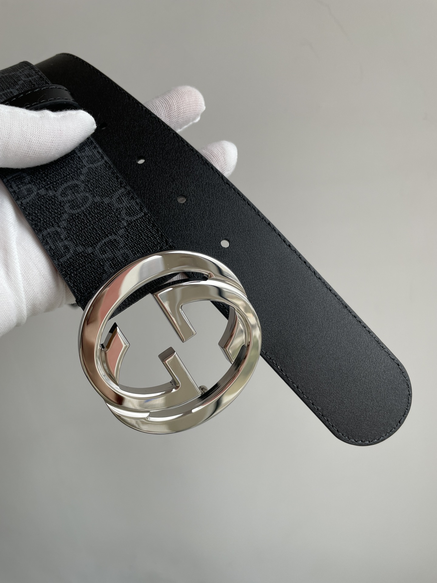 GUCCI Double G Buckle Canvas Leather Belt Men Black - Image 5