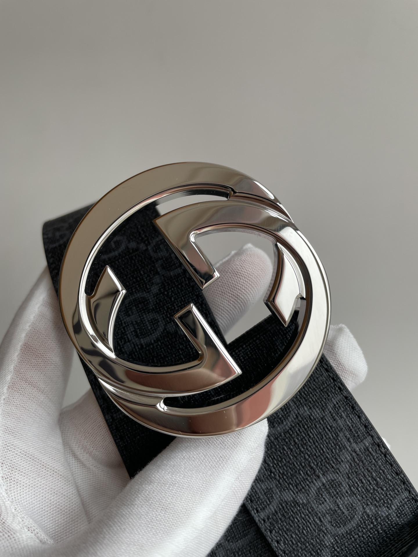 GUCCI Double G Buckle Canvas Leather Belt Men Black - Image 6