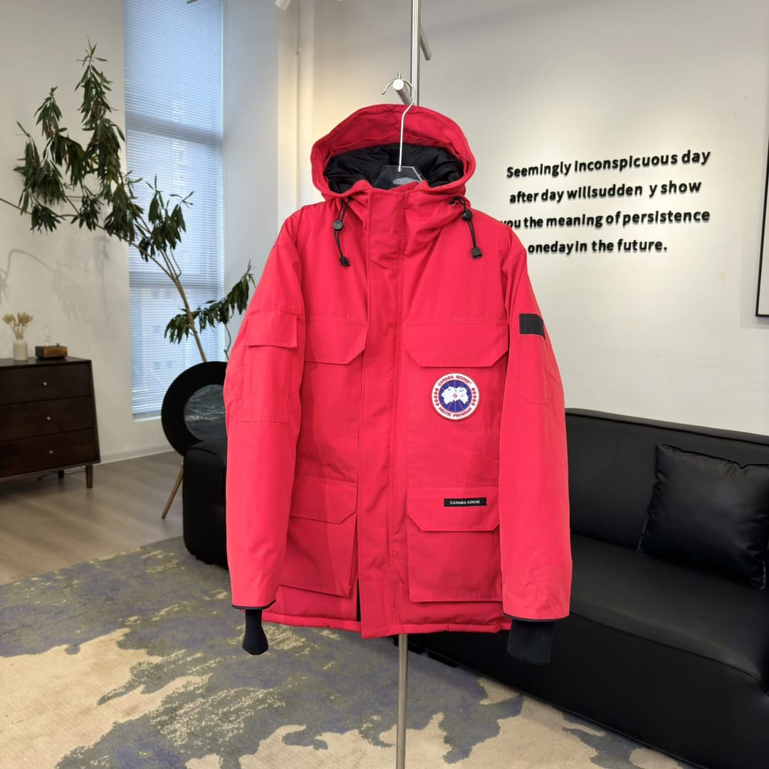 Canada Goose Expedition 08 Red Label Hooded Waterproof Windproof Long Parka Down Jacket Unisex Red - Image 2
