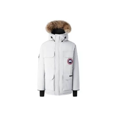 Canada Goose Expedition Fusion Fit 08 Red Label Logo Patch Hooded Waterproof Windproof Long Parka Down Jacket Unisex White