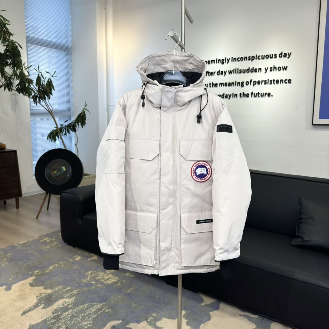 Canada Goose Expedition Fusion Fit 08 Red Label Logo Patch Hooded Waterproof Windproof Long Parka Down Jacket Unisex White - Image 2