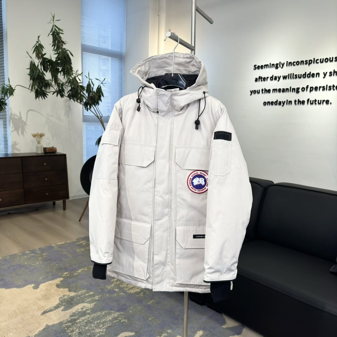 Canada Goose Expedition Fusion Fit 08 Red Label Logo Patch Hooded Waterproof Windproof Long Parka Down Jacket Unisex White - Image 3