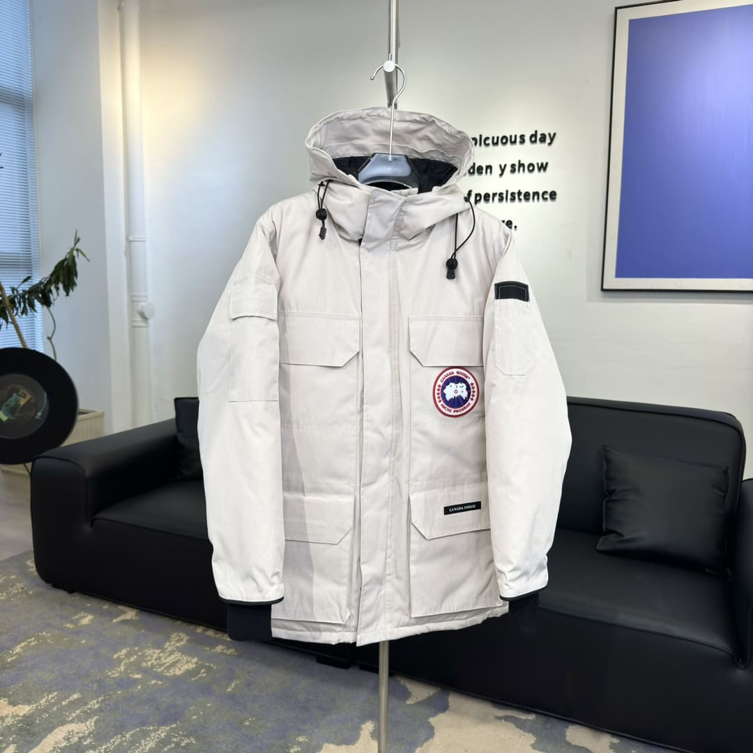 Canada Goose Expedition Fusion Fit 08 Red Label Logo Patch Hooded Waterproof Windproof Long Parka Down Jacket Unisex White - Image 4