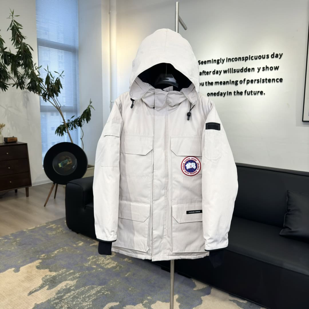 Canada Goose Expedition Fusion Fit 08 Red Label Logo Patch Hooded Waterproof Windproof Long Parka Down Jacket Unisex White - Image 5