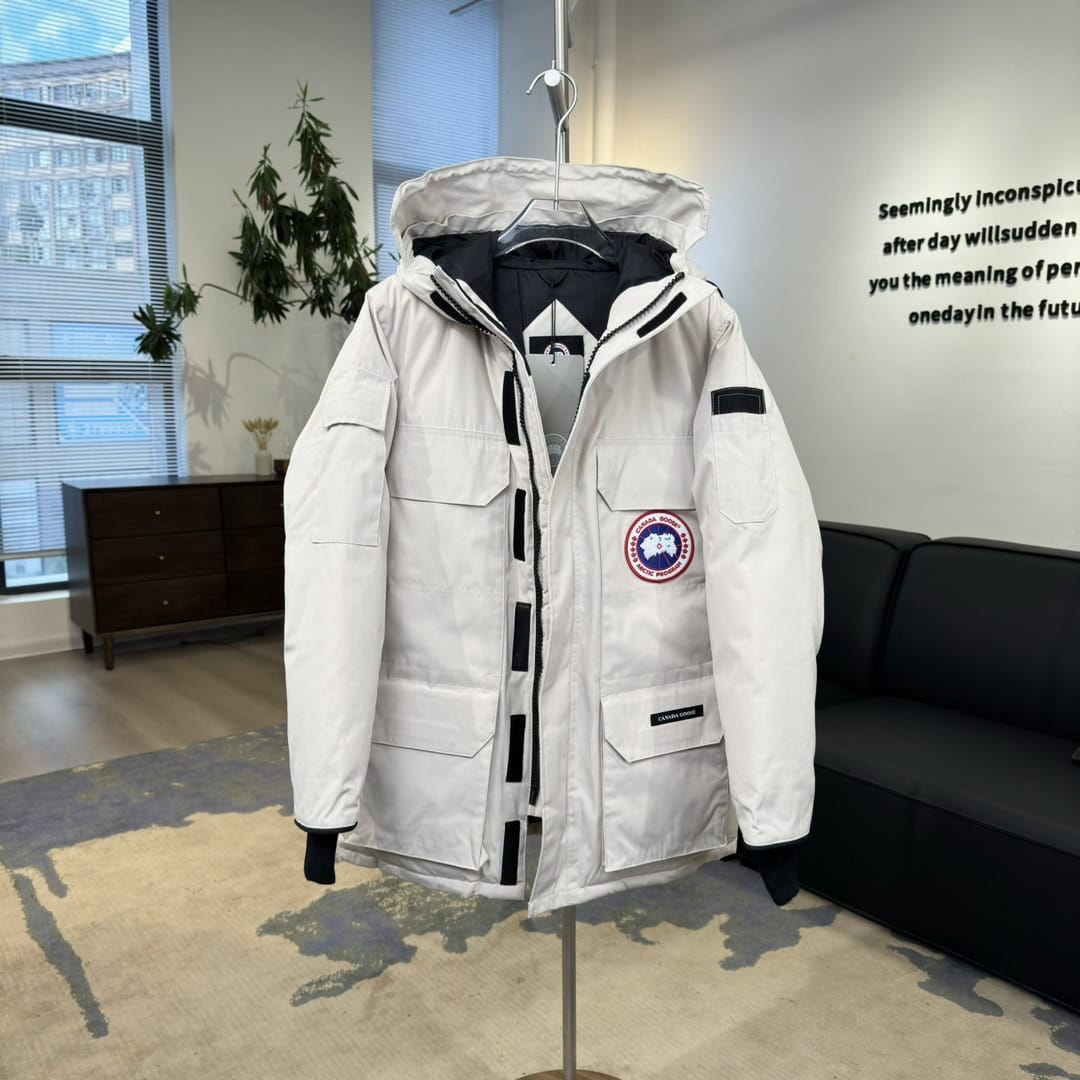 Canada Goose Expedition Fusion Fit 08 Red Label Logo Patch Hooded Waterproof Windproof Long Parka Down Jacket Unisex White - Image 6