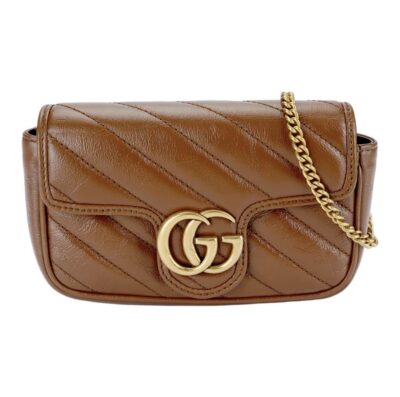 GUCCI GG Marmont Super Mini Leather Shoulder Bag Brown