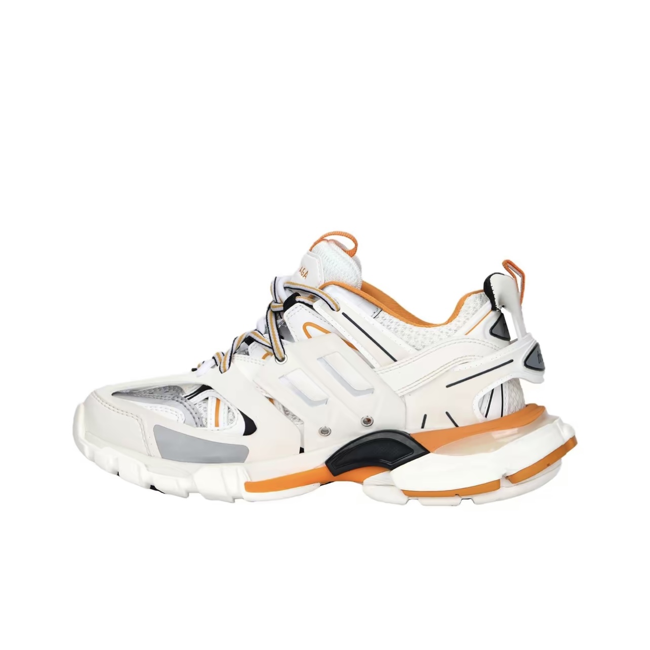 Balenciaga Track Nylon Round-Toe Lace-Up Low-Top White Orange Sneakers