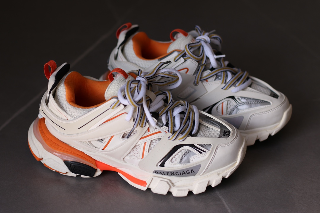 Balenciaga Track Nylon Round-Toe Lace-Up Low-Top White Orange Sneakers - Image 2