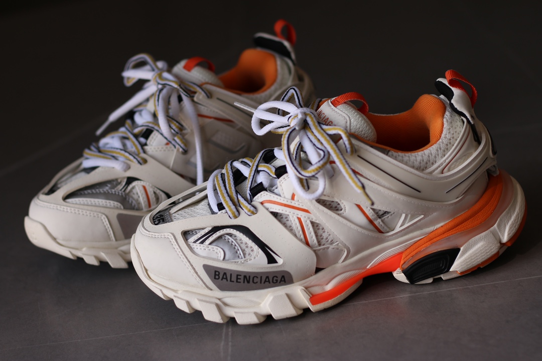 Balenciaga Track Nylon Round-Toe Lace-Up Low-Top White Orange Sneakers - Image 4