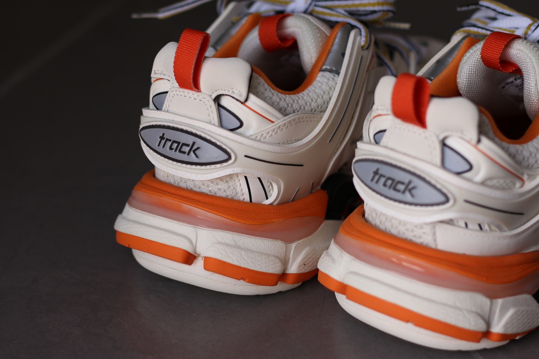Balenciaga Track Nylon Round-Toe Lace-Up Low-Top White Orange Sneakers - Image 5