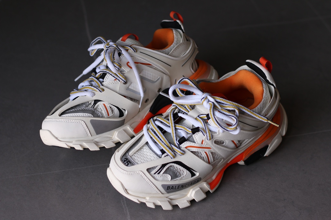 Balenciaga Track Nylon Round-Toe Lace-Up Low-Top White Orange Sneakers - Image 6