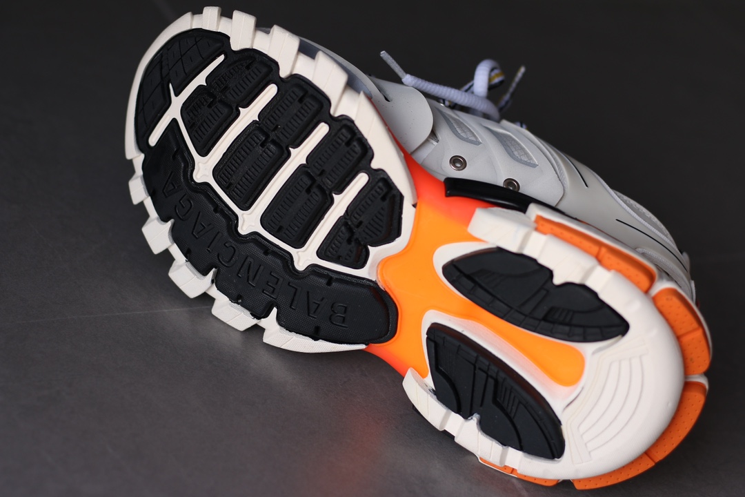 Balenciaga Track Nylon Round-Toe Lace-Up Low-Top White Orange Sneakers - Image 7