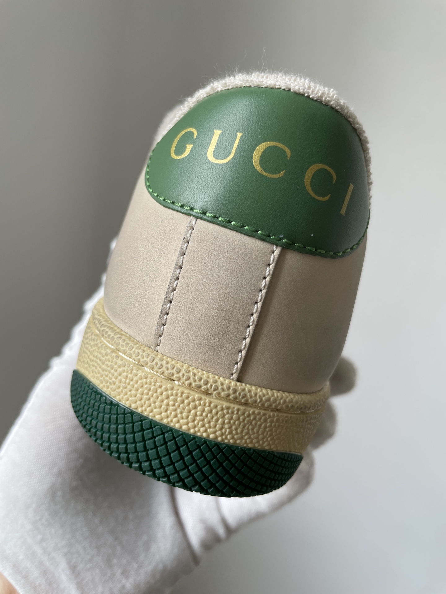 Gucci Screener Leather Distressed Sneakers Unisex Gray Green - Image 6