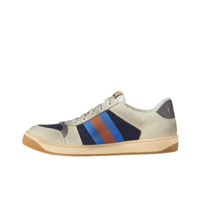 Gucci Screener Fabric Leather Lace-Up Sneakers Men Gray White Vintage