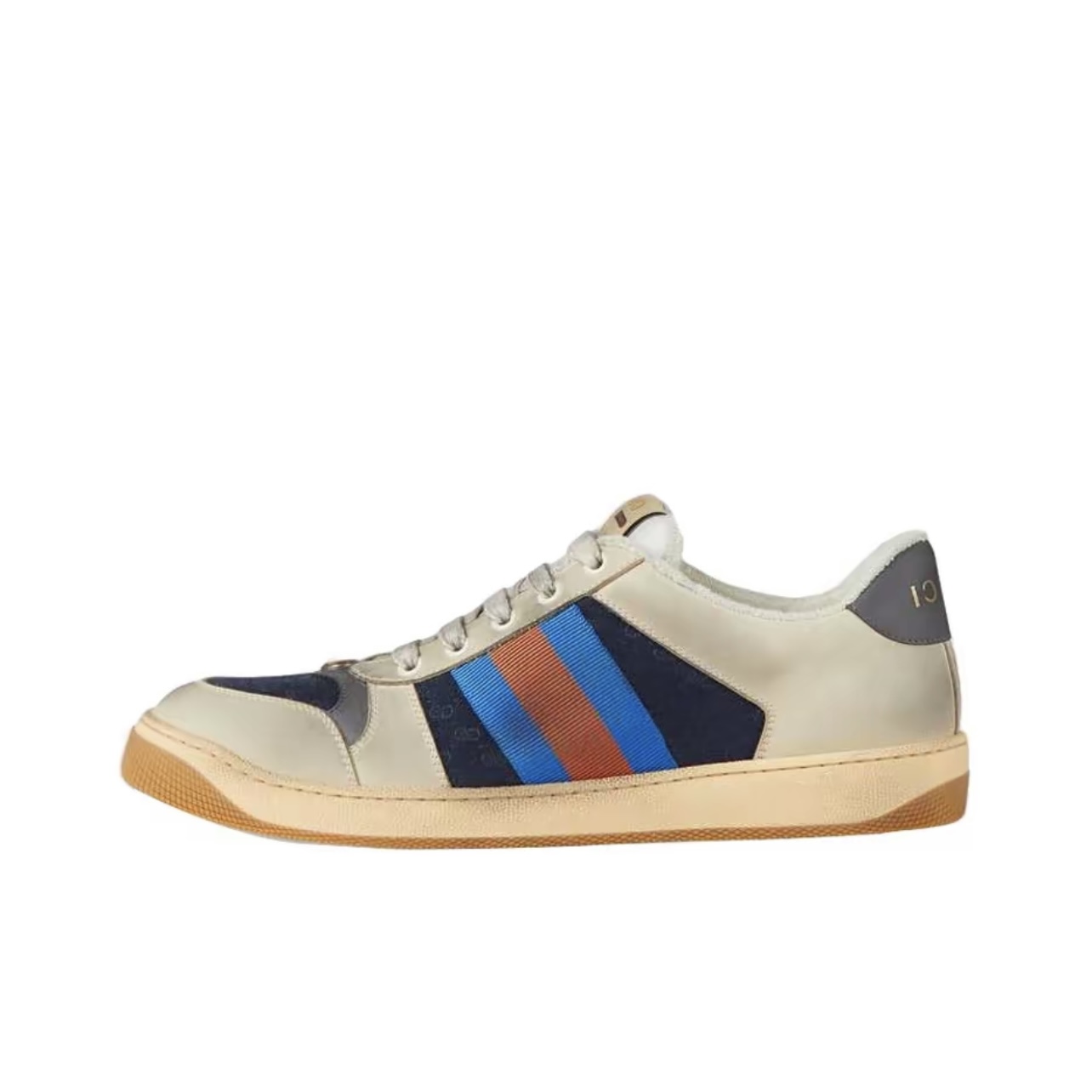 Gucci Screener Fabric Leather Lace-Up Sneakers Men Gray White Vintage