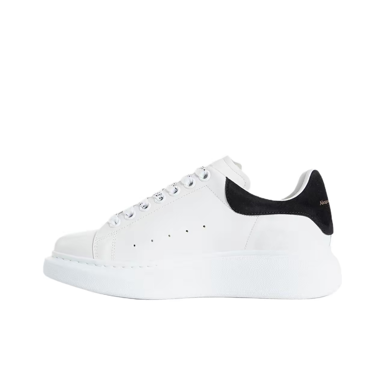 Alexander McQueen Oversized Sneaker Leather Round Toe Black Heel Low-Top Sneakers Unisex White Black