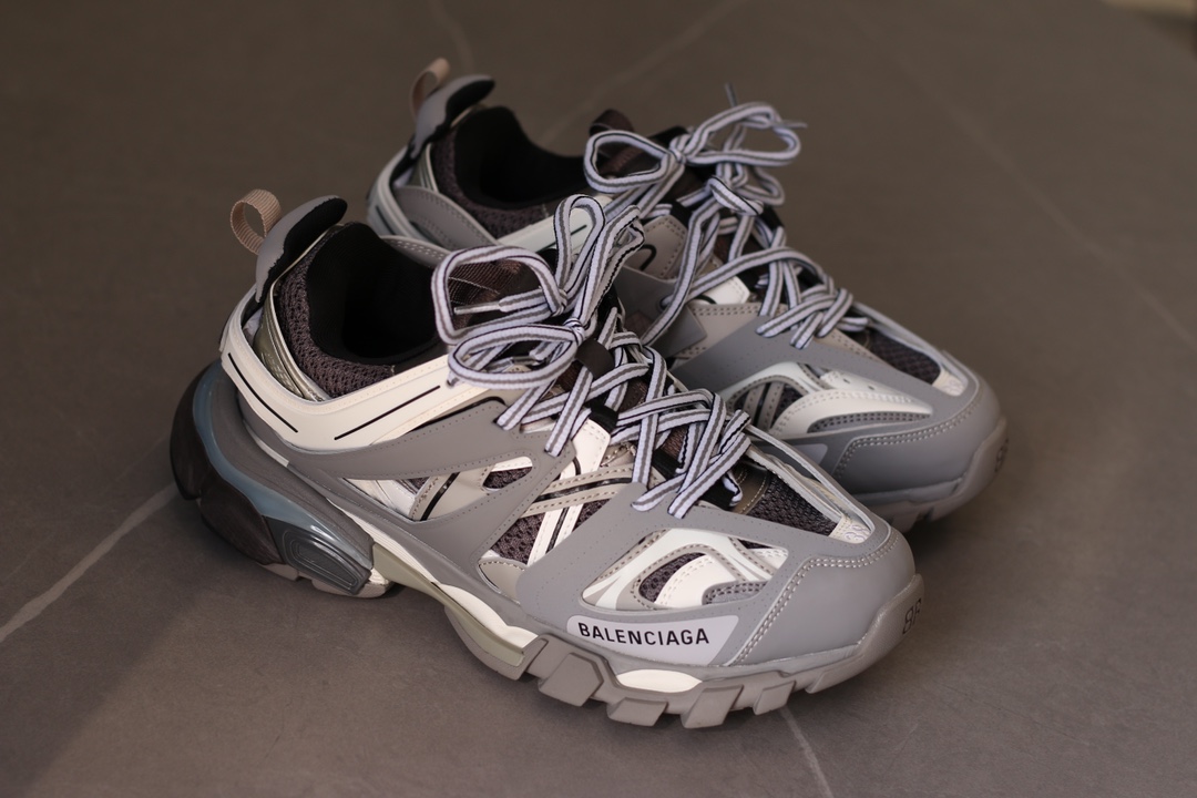 Balenciaga Track Round-Toe Lace-Up Low-Top Gray White Sneakers - Image 2