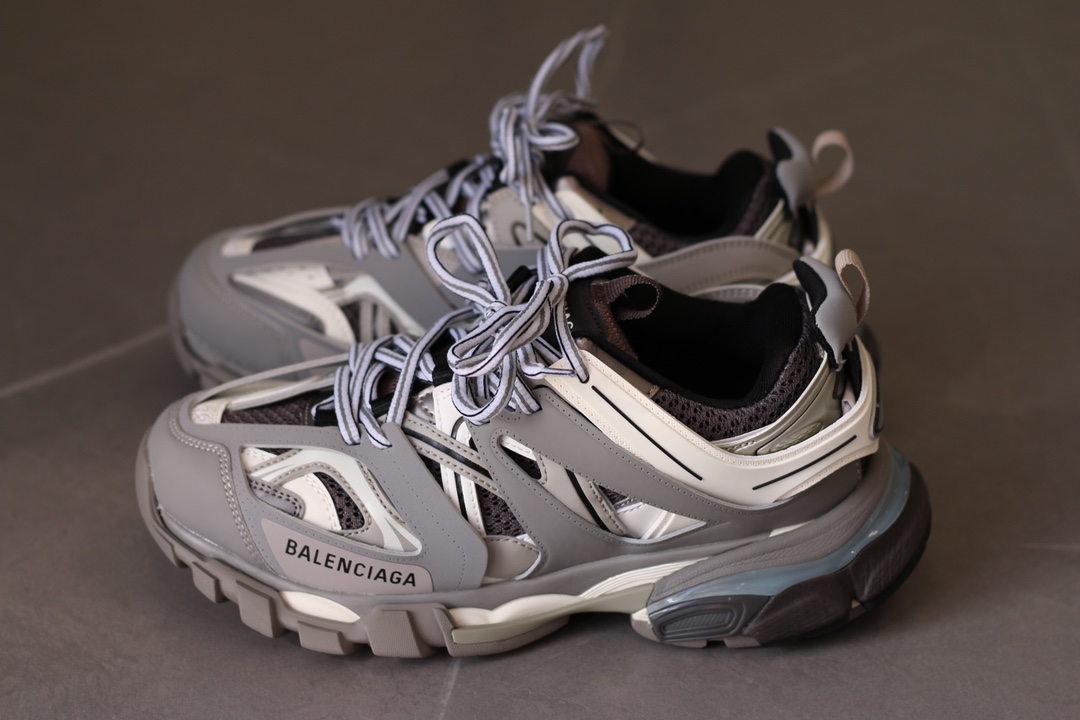 Balenciaga Track Round-Toe Lace-Up Low-Top Gray White Sneakers - Image 3