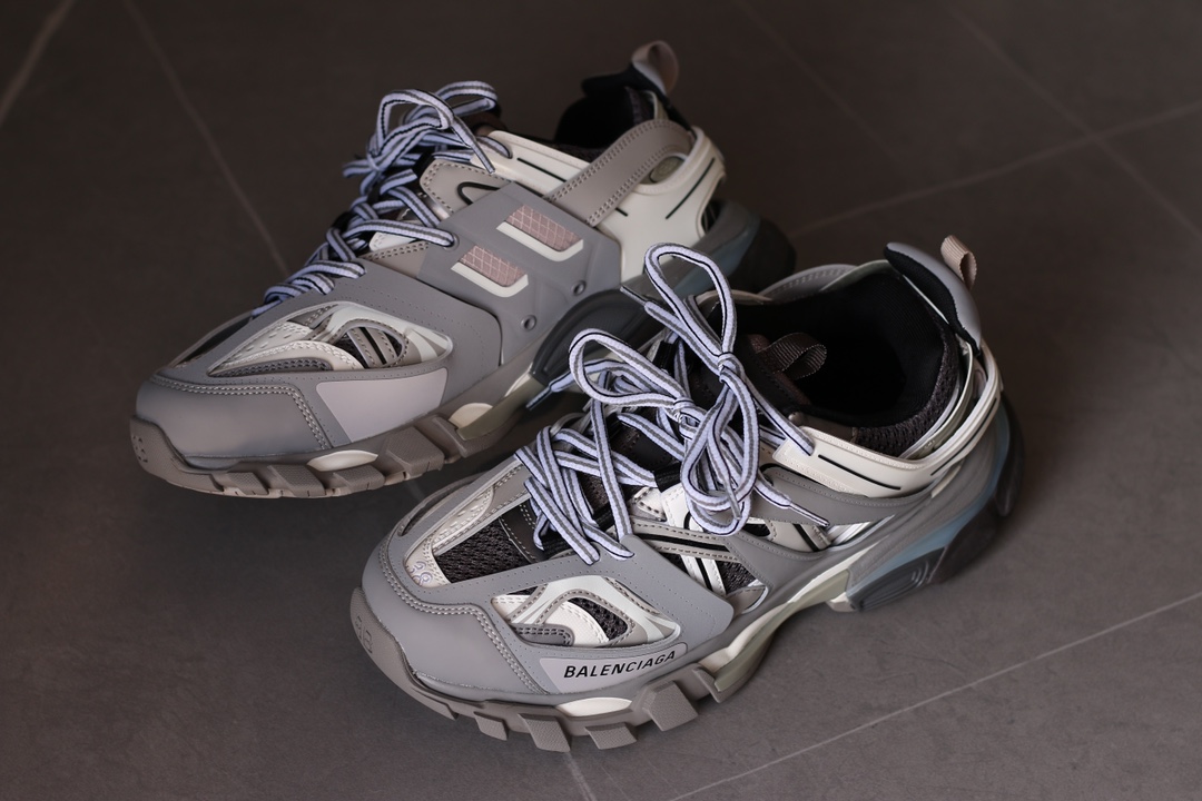 Balenciaga Track Round-Toe Lace-Up Low-Top Gray White Sneakers - Image 5